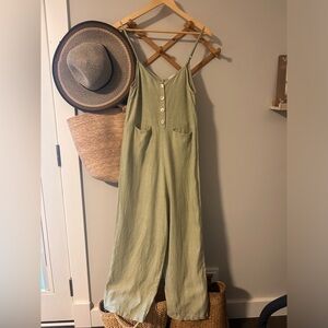 Mus & Bombon Barcelona Linen Jumpsuit – Sage Green Wide Leg Romper